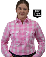 Adeline - 1/2 Button Front Long Sleeve Cotton Collared Shirt
