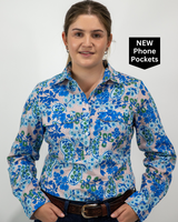 Cora - 1/2 Button Front floral/paisley Long Sleeve Cotton Collared Shirt