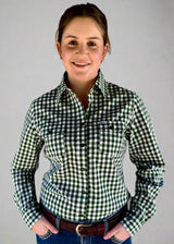 Meg - Green Gingham Long Sleeve Cotton Collared Shirt