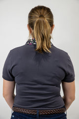 Caroline - Charcoal with floral trim Polo Shirt