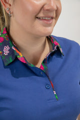 Bree - Blue with floral trim Polo Shirt