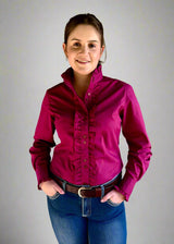 Burgundy - Long Sleeve Collared Shirt WITH Ruffles