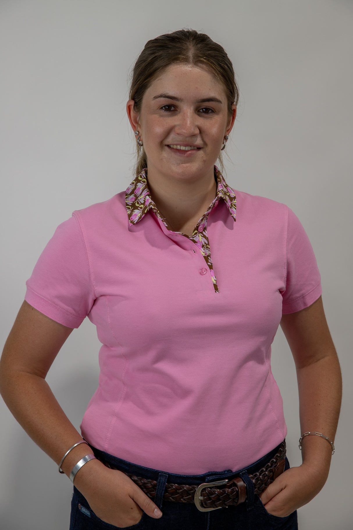 Paige - Pink with floral trim Polo Shirt