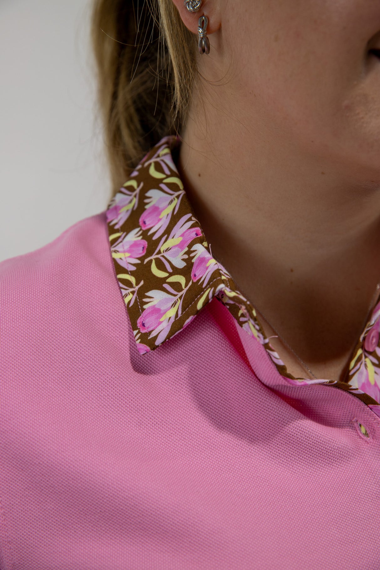 Paige - Pink with floral trim Polo Shirt