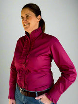 Burgundy - Long Sleeve Collared Shirt WITH Ruffles