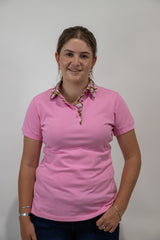 Paige - Pink with floral trim Polo Shirt