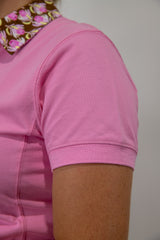 Paige - Pink with floral trim Polo Shirt