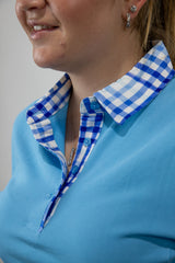 Lara - Light Blue with plaid trim Polo Shirt