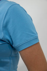 Lara - Light Blue with plaid trim Polo Shirt