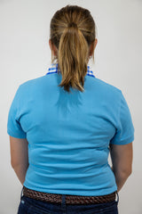 Lara - Light Blue with plaid trim Polo Shirt