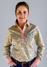 Valerie - 1/2 Button Front Long Sleeve Cotton Collared Shirt