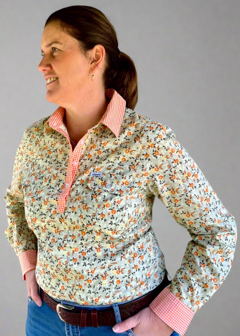 Valerie - 1/2 Button Front Long Sleeve Cotton Collared Shirt