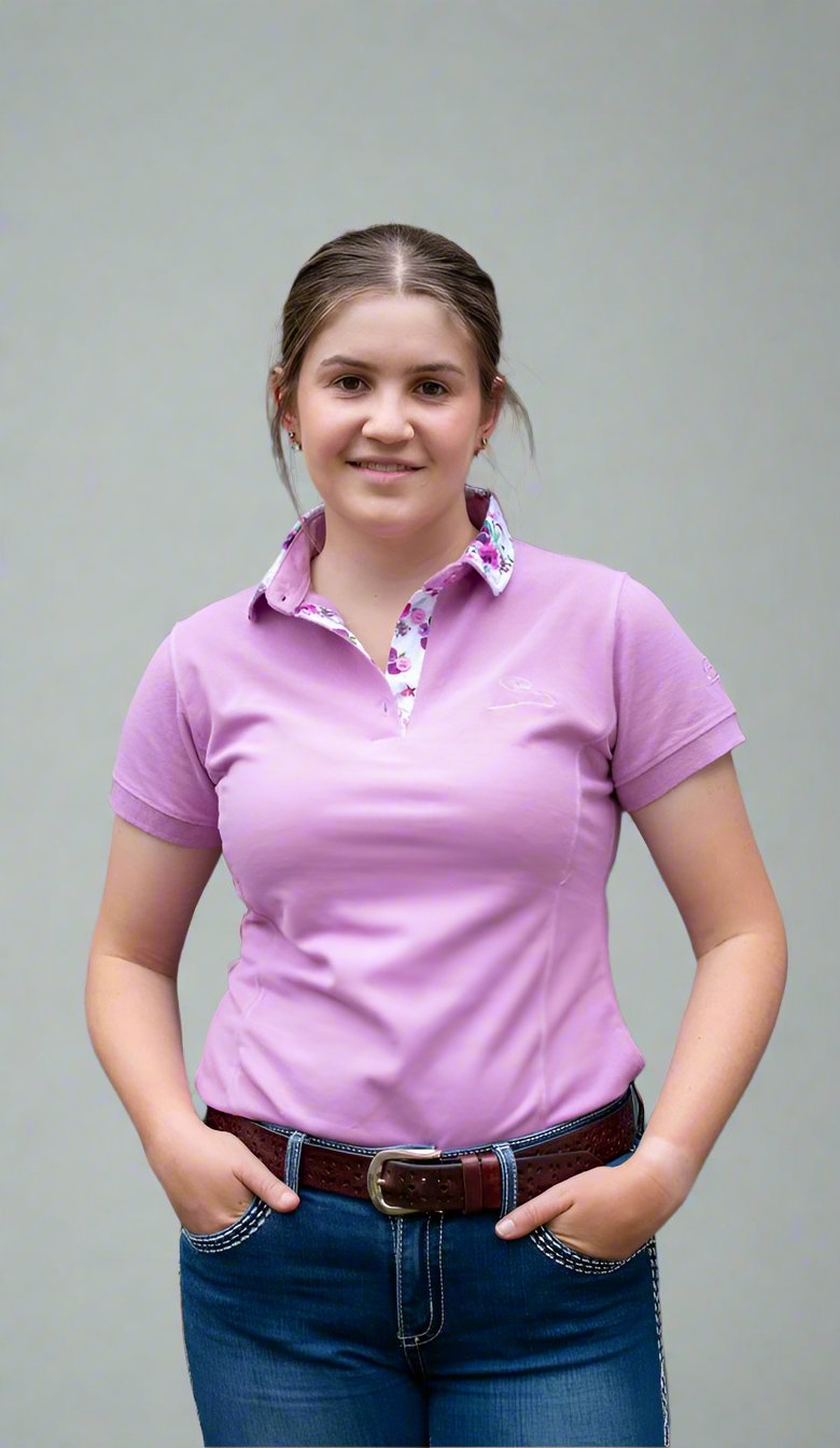 Pixie - Mauve with floral trim Polo Shirt