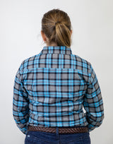 Blue Flannelette - 1/2 Button Front Ladies Long Sleeve Shirt