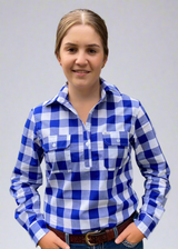 Ellen - 1/2 Button Front Long Sleeve Cotton Collared Shirt