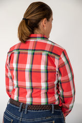 Cassie - 1/2 Button Front Plaid Long Sleeve Cotton Collared Shirt