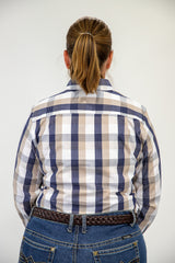 Sandy - 1/2 Button Front Plaid Long Sleeve Cotton Collared Shirt