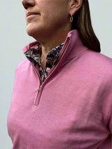 Ladies Pink 100% Merino Wool 1/2 Zip Jumper