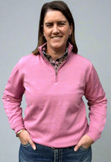 Ladies Pink 100% Merino Wool 1/2 Zip Jumper