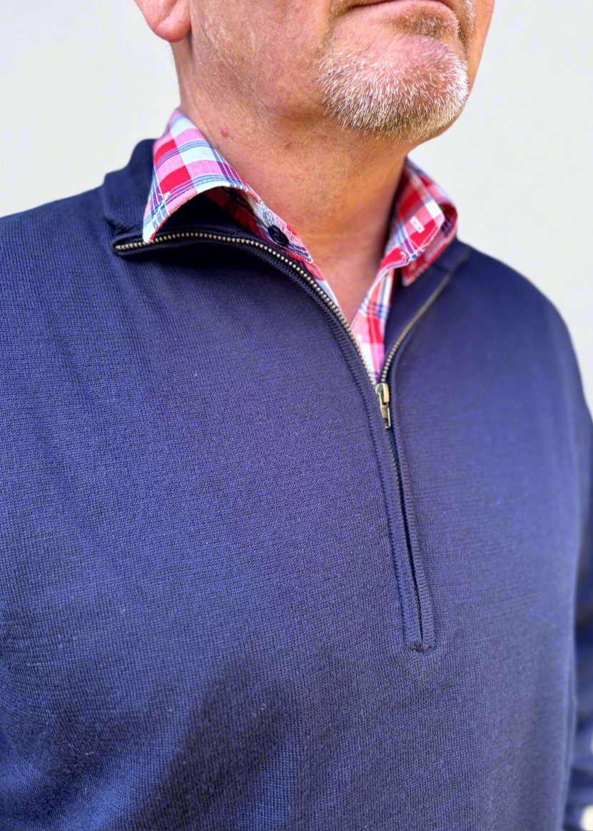 Mens Navy 100% Merino Wool 1/2 Zip Jumper