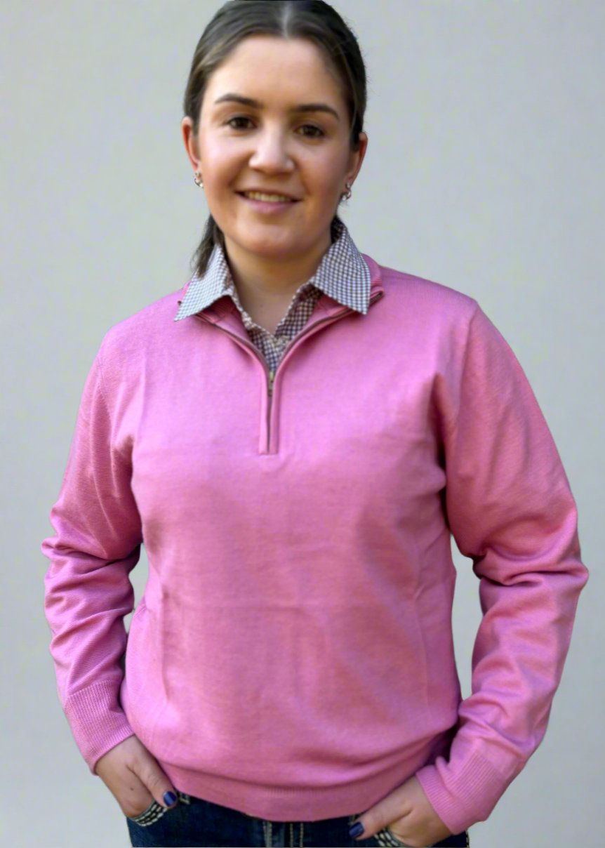 Ladies Pink 100% Merino Wool 1/2 Zip Jumper