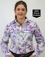 Joanne - 1/2 Button Front floral Long Sleeve Cotton Collared Shirt