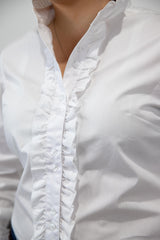 White - Long Sleeve Collared Shirt WITH Ruffles
