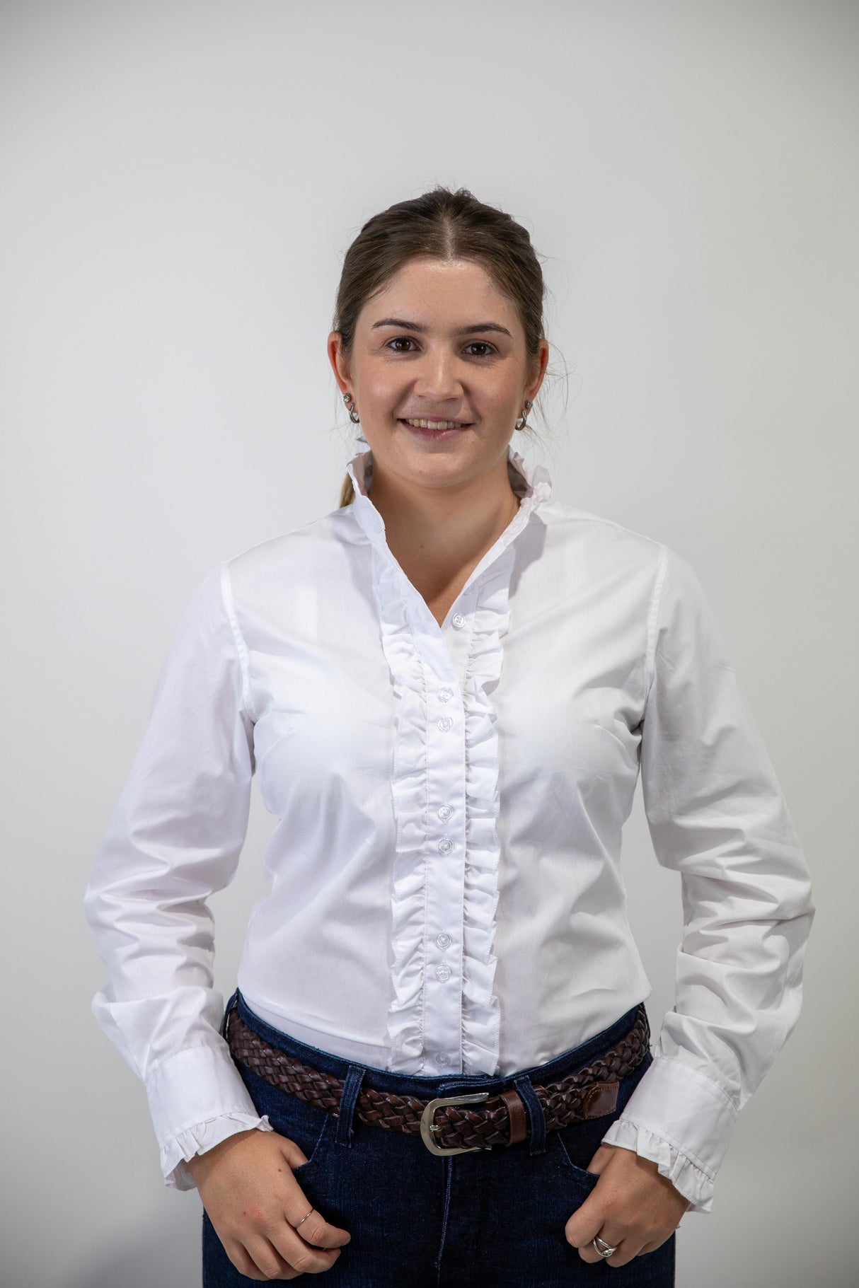 White - Long Sleeve Collared Shirt WITH Ruffles