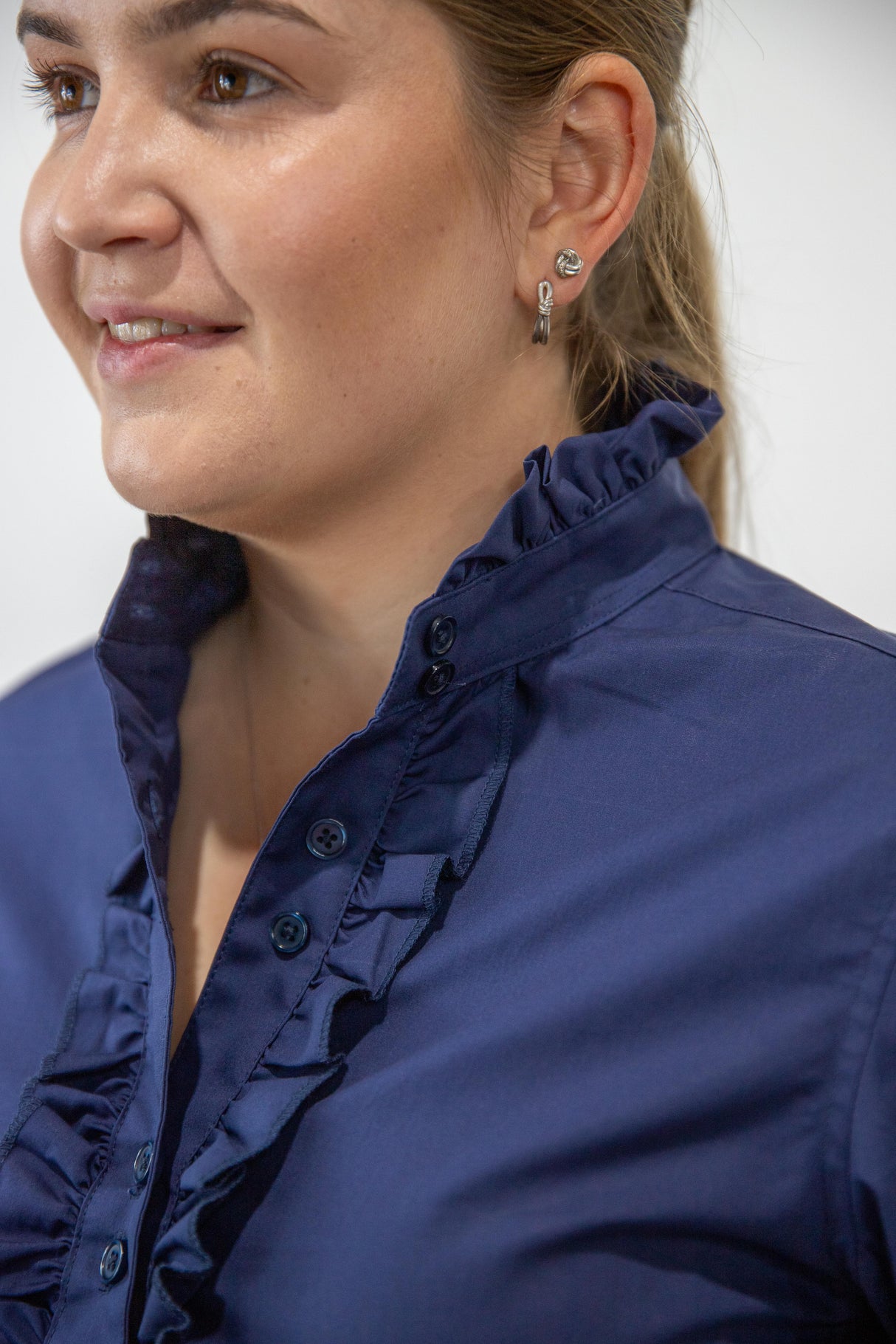 Navy - Long Sleeve Collared Shirt WITH Ruffles
