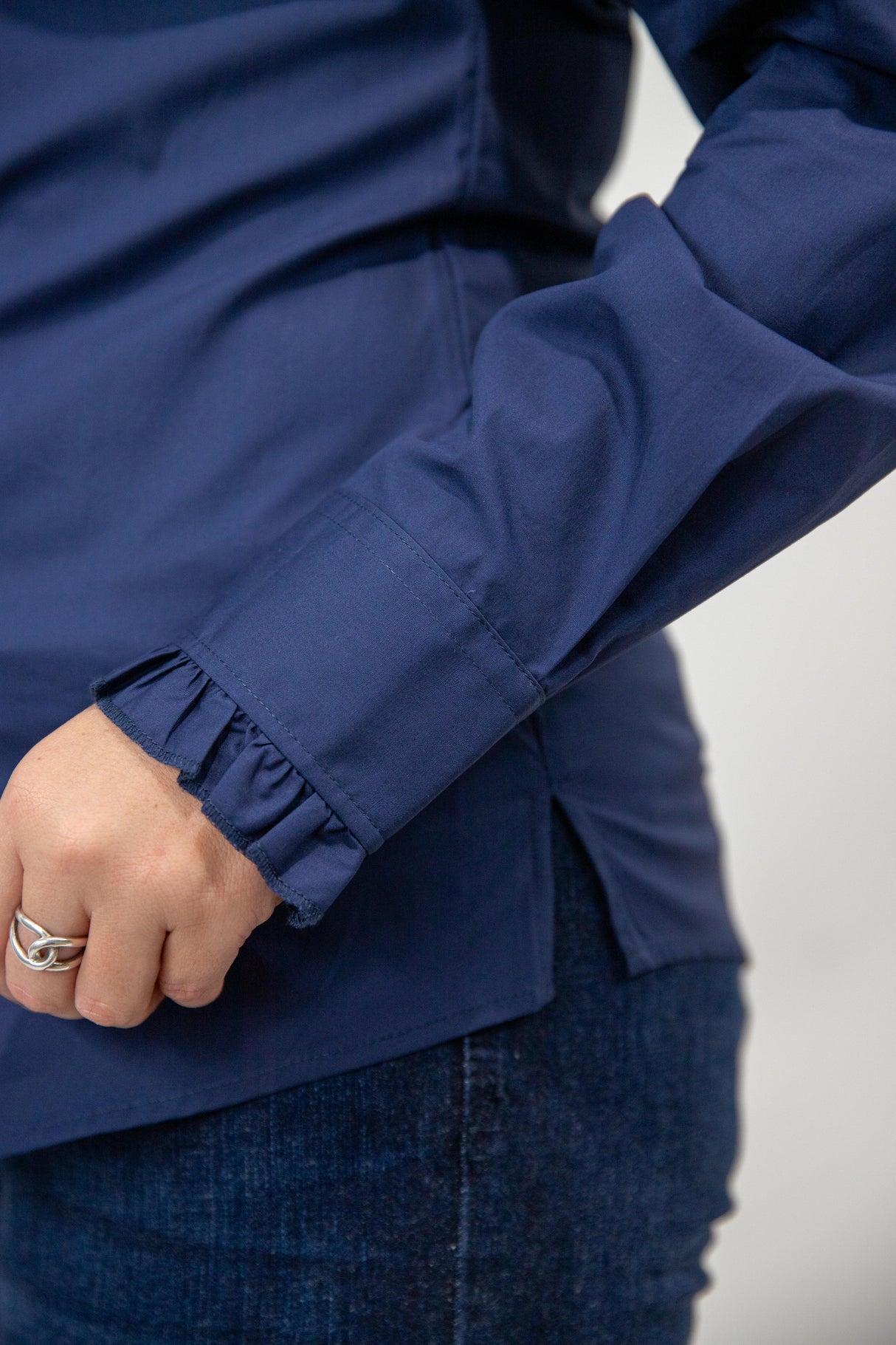 Navy - Long Sleeve Collared Shirt WITH Ruffles