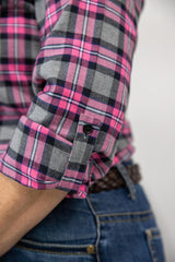 Pink Flannelette - Full Button Ladies Long Sleeve Shirt
