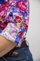 Hillary - 1/2 Button Front floral Long Sleeve Cotton Collared Shirt