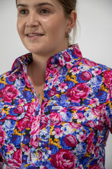 Hillary - 1/2 Button Front floral Long Sleeve Cotton Collared Shirt