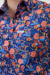 Trudy - 1/2 Button Front floral/paisley Long Sleeve Cotton Collared Shirt