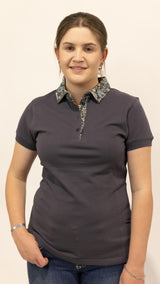 Clancy - Charcoal with paisley trim Polo Shirt