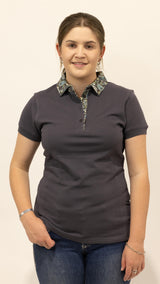 Clancy - Charcoal with paisley trim Polo Shirt