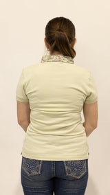Sage - Sage Green with floral trim Polo Shirt
