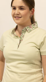 Sage - Sage Green with floral trim Polo Shirt