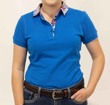 Bee - Blue with floral trim Polo Shirt