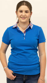 Bee - Blue with floral trim Polo Shirt