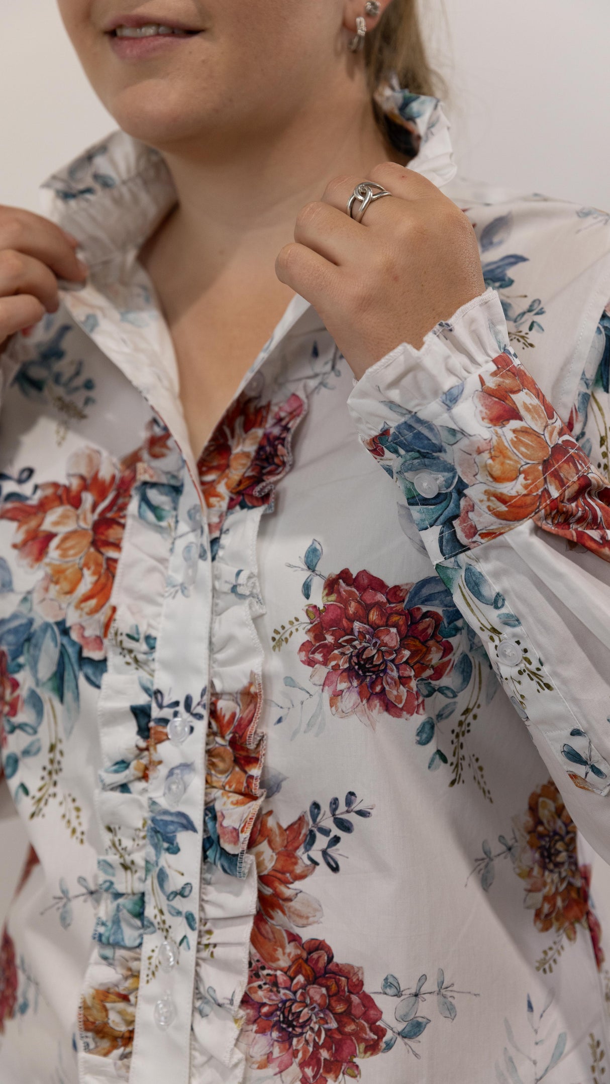 Evelyn - Long Sleeve Collared Shirt WITH Ruffles