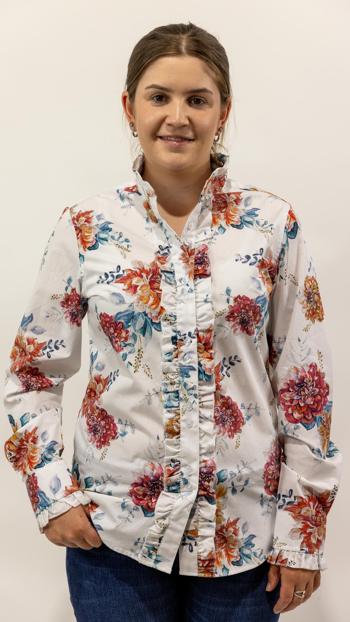 Evelyn - Long Sleeve Collared Shirt WITH Ruffles