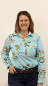 Nina - 1/2 Button Front Long Sleeve Cotton Collared Shirt