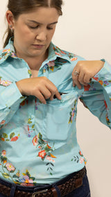 Nina - 1/2 Button Front Long Sleeve Cotton Collared Shirt