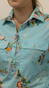 Nina - 1/2 Button Front Long Sleeve Cotton Collared Shirt