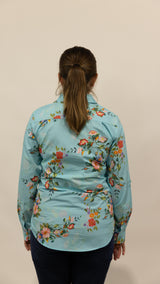 Nina - 1/2 Button Front Long Sleeve Cotton Collared Shirt