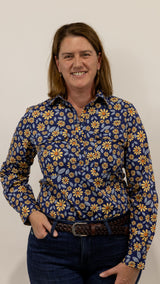 Jane - 1/2 Button Front Long Sleeve Cotton Collared Shirt