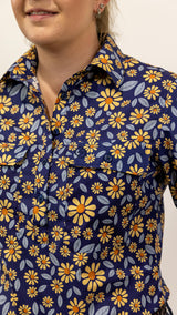 Jane - 1/2 Button Front Long Sleeve Cotton Collared Shirt