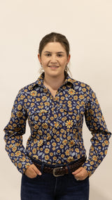 Jane - 1/2 Button Front Long Sleeve Cotton Collared Shirt