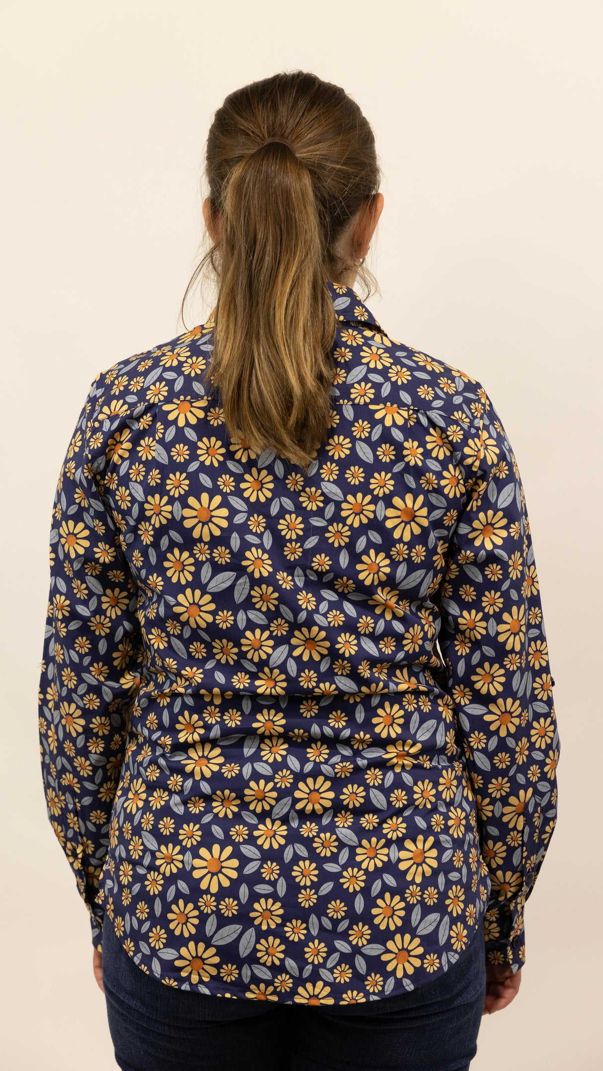 Jane - 1/2 Button Front Long Sleeve Cotton Collared Shirt